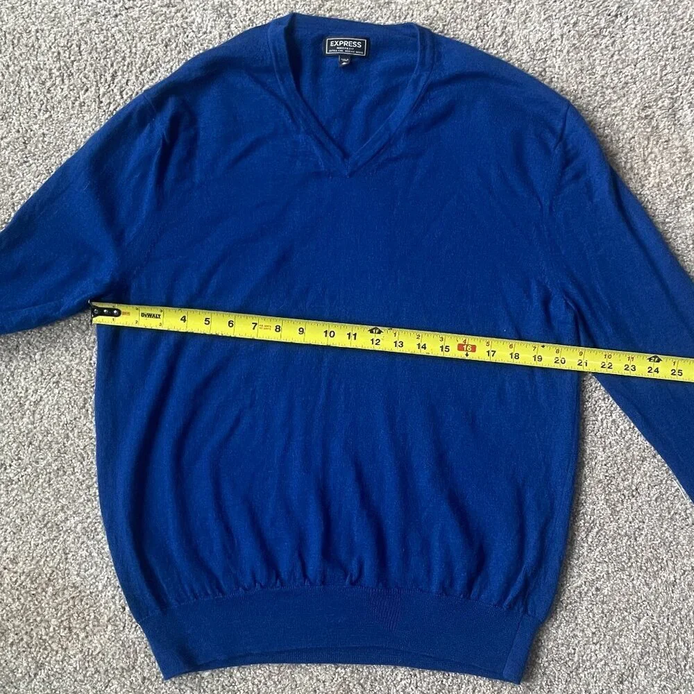Express Modern Fit Extra Fine Merino Wool V Neck Knit Sweater Royal Blue - Picture 9 of 9